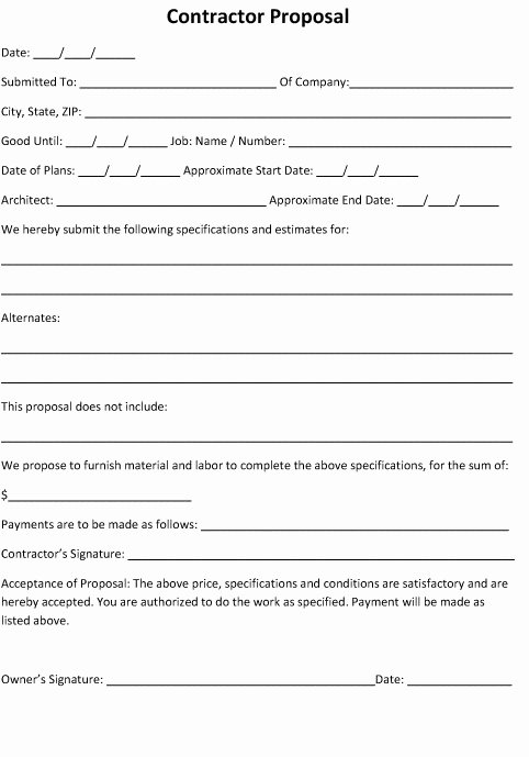 Construction Job Proposal Template Elegant Contractor Proposal Bid form