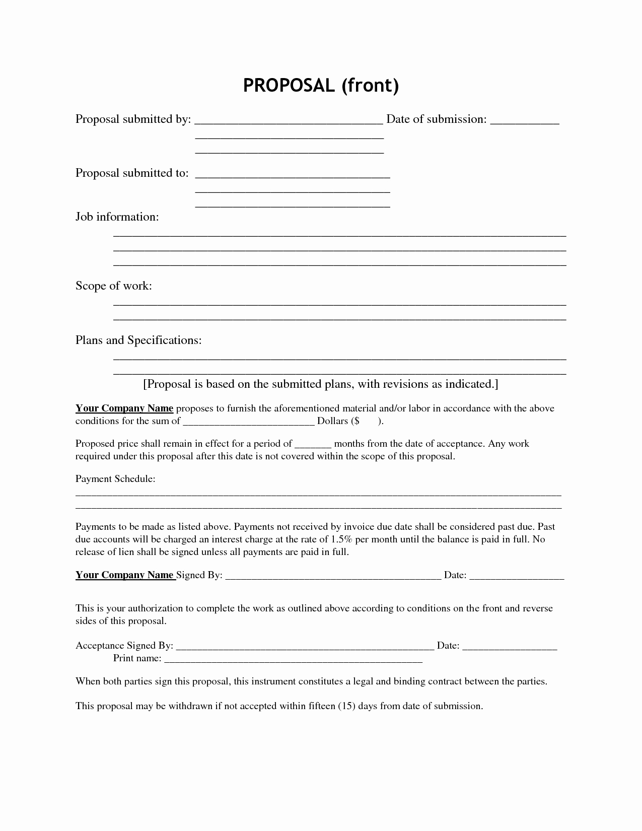 Construction Job Proposal Template Inspirational Best S Of Job Bid Template Free Job Proposal form