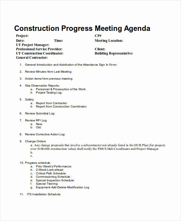 Construction Meeting Minutes Template Awesome 10 Meeting Agenda Samples Free Sample Example format