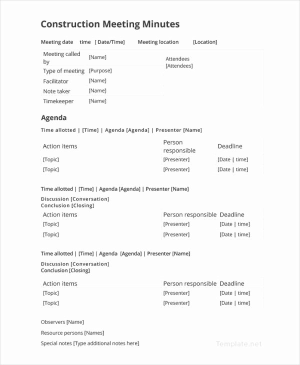 Construction Meeting Minutes Template Awesome 8 Pre Construction Meeting Templates Pdf