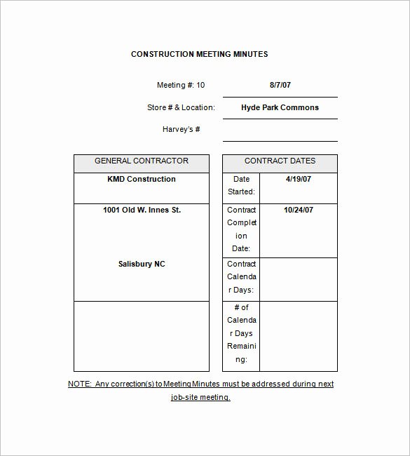 Construction Meeting Minutes Template Awesome Construction Meeting Minutes Template 10 Free Sample