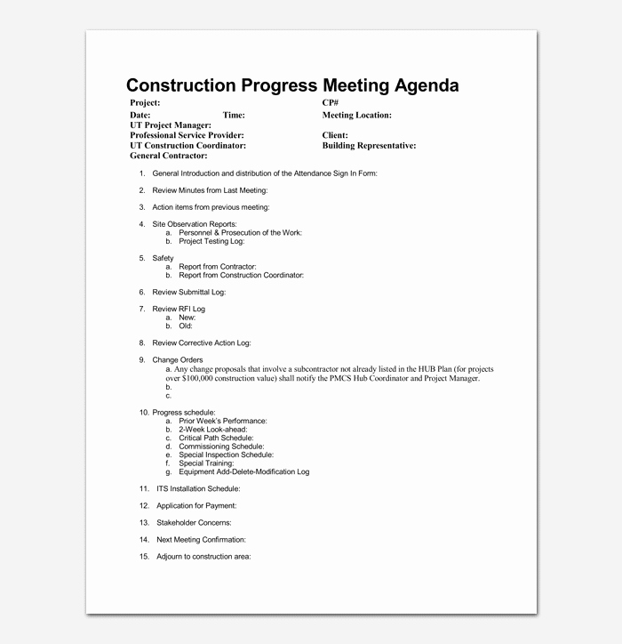 Construction Meeting Minutes Template Elegant Construction Meeting Agenda Template for Word Pdf format