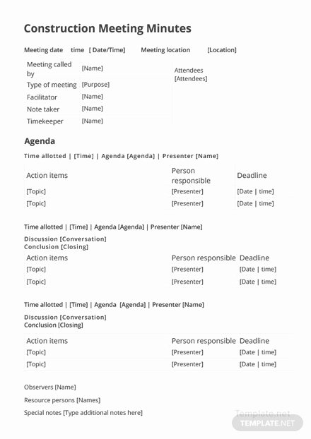 Construction Meeting Minutes Template Elegant Sample Business Meeting Minutes Template Download 65