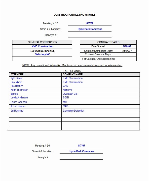 Construction Meeting Minutes Template New Meeting Minutes Template 13 Free Word Pdf Psd