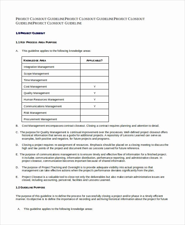 Construction Project Closeout Template Best Of Sample Project Closeout 7 Documents In Pdf Word