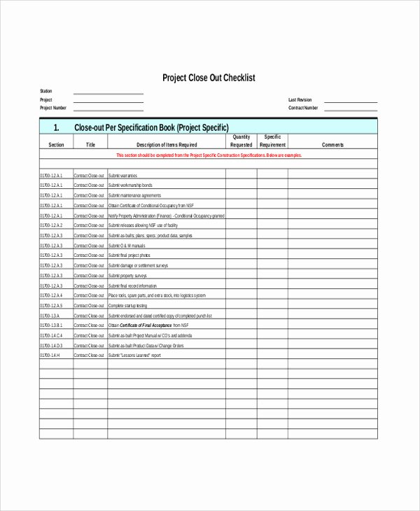 Construction Project Closeout Template Inspirational Construction Project Closeout Checklist Template