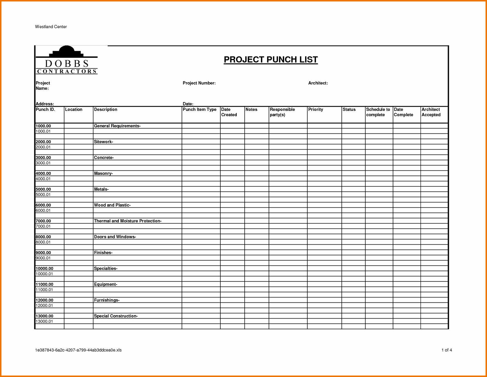 Construction Project Closeout Template Inspirational Construction Project Punch List Template