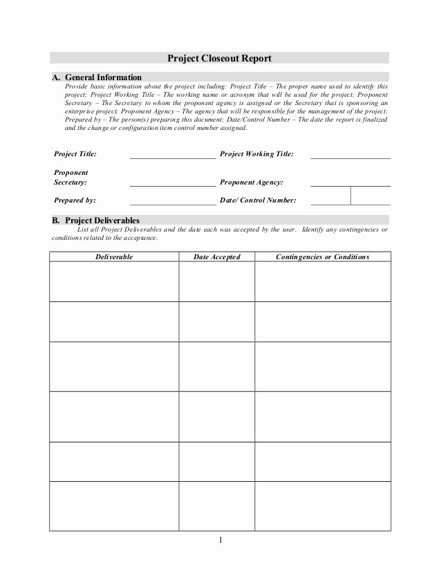 Construction Project Closeout Template New Project Closeout Report