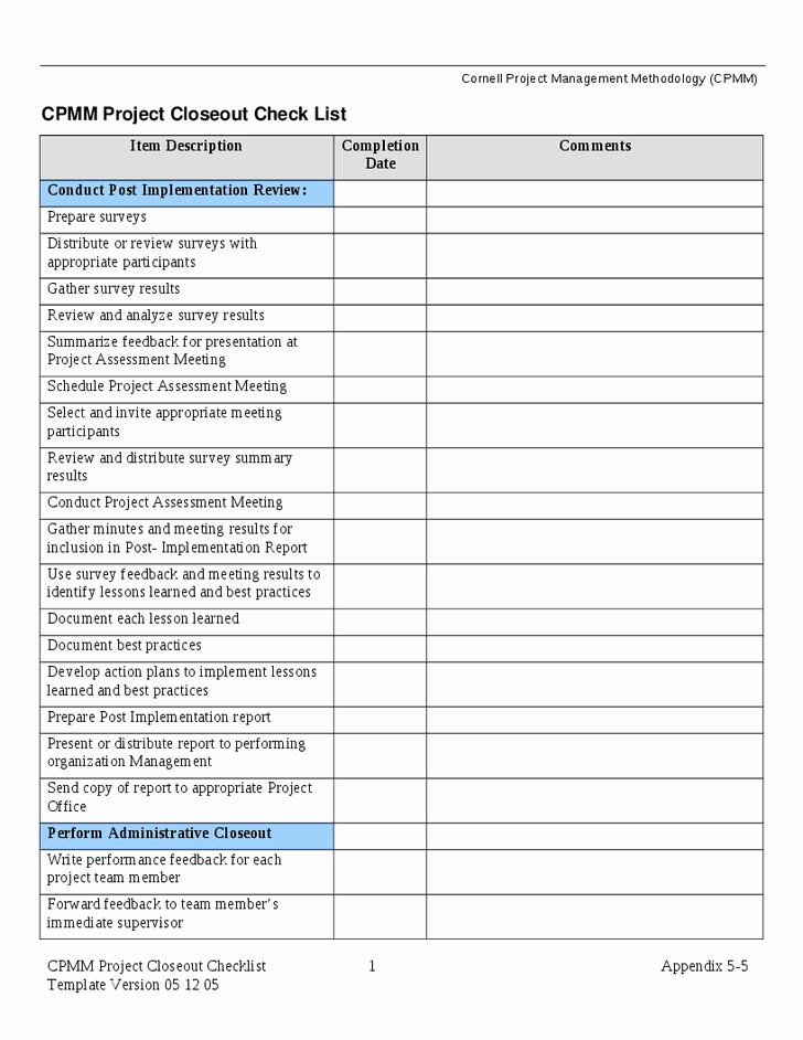 Construction Project Closeout Template Unique 26 Of Construction Closeout Documents Template for