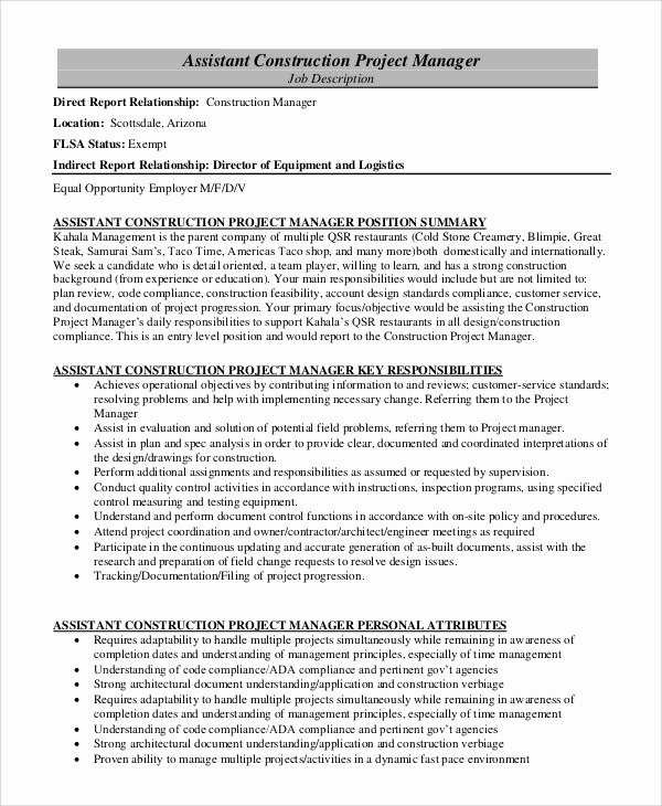 Construction Project Description Awesome Construction Project Manager Job Description