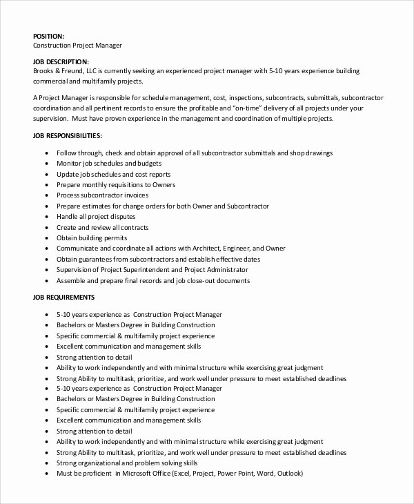 Construction Project Description Beautiful Duties Of Project Manager In Construction Pdf Archives