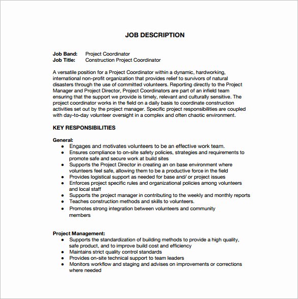 Construction Project Description Lovely 9 Project Coordinator Job Description Templates Free