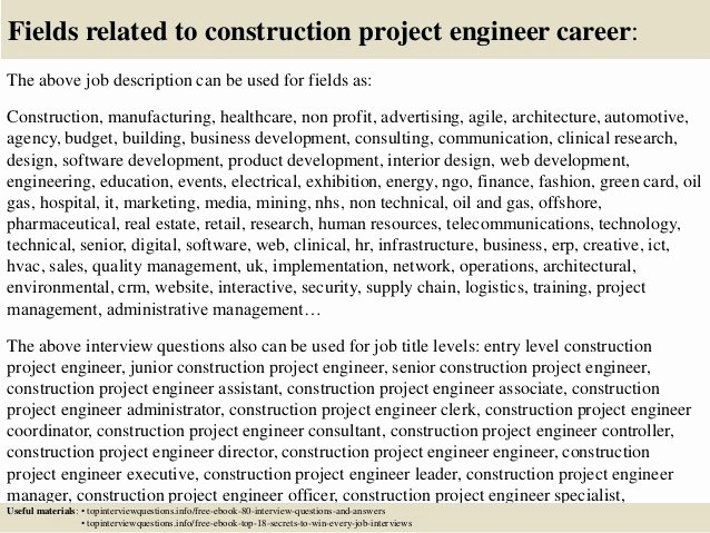 Construction Project Description Luxury top 10 Construction Project Engineer Interview Questions