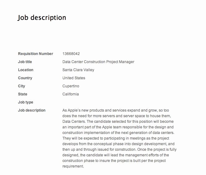 Construction Project Description New Data Center Construction Project Manager Job Description