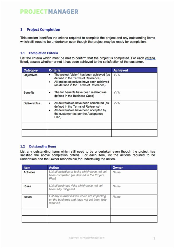 Construction Project Management Templates Awesome Project Closure Template — Projectmanager