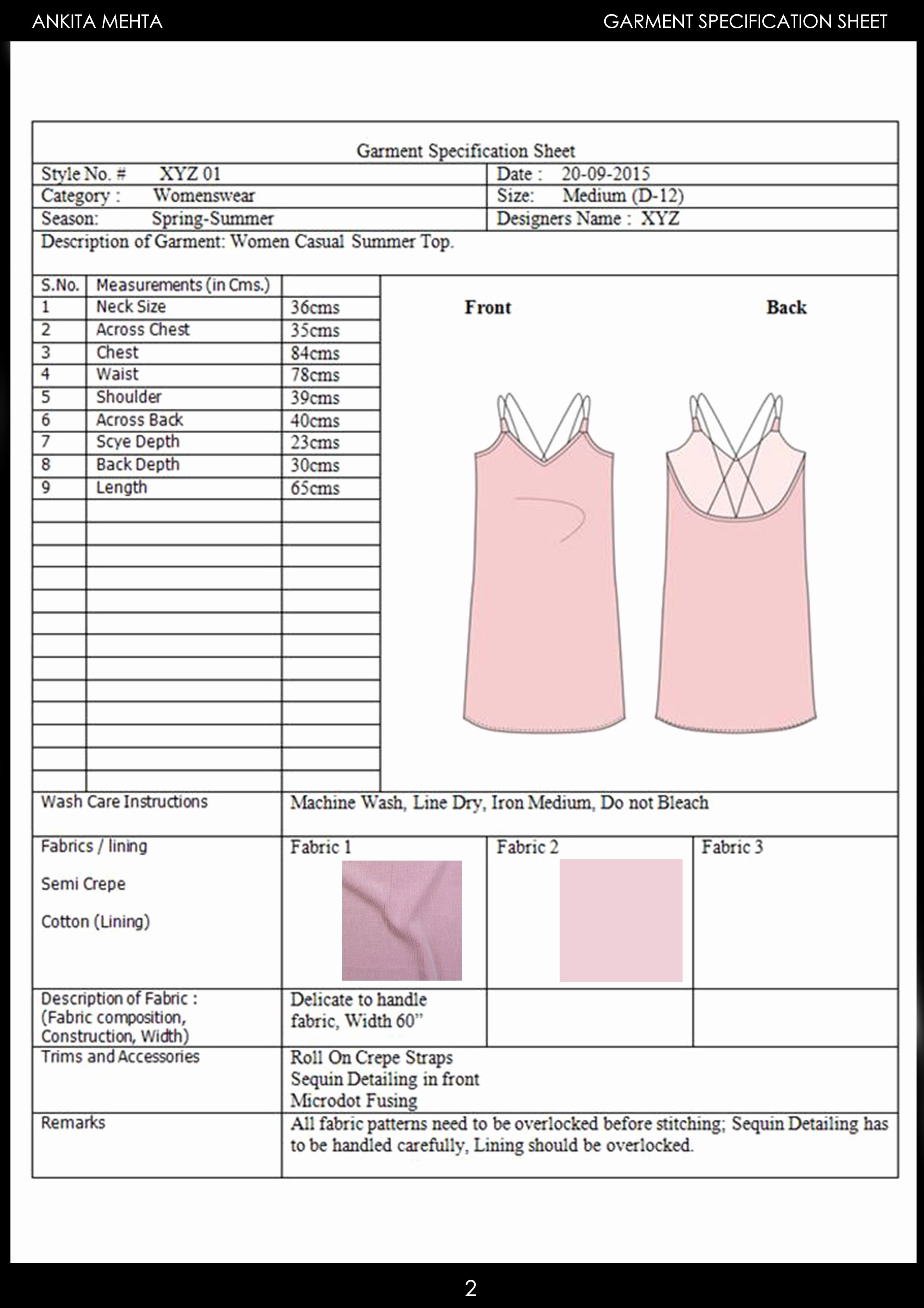 Construction Spec Sheet Template Best Of Womenswear Casual Summer top Garment Specification Sheet