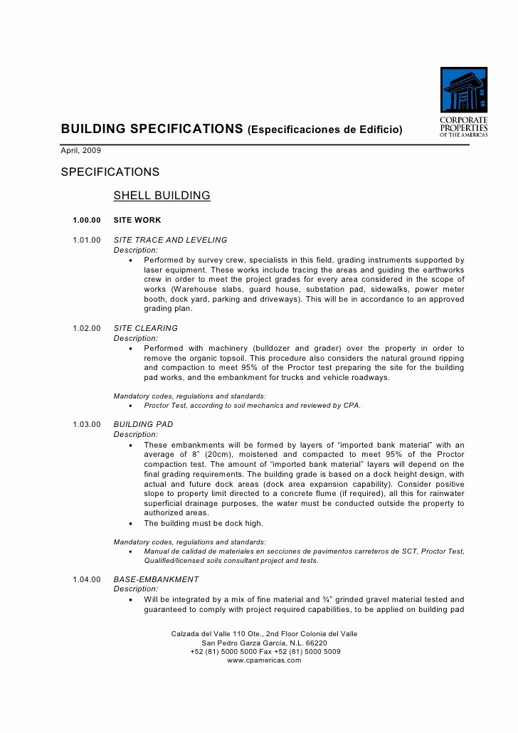 Construction Spec Sheet Template Fresh Bts Construction Building Specs Template Tipo