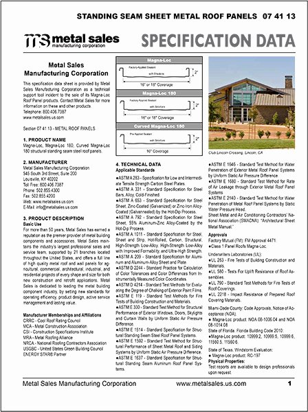 Construction Spec Sheet Template Fresh Metal Sales Products for the Metal Building Industry