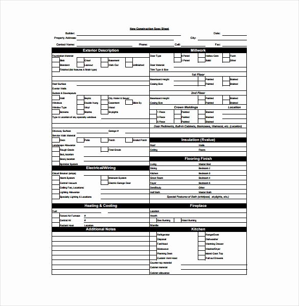 Construction Spec Sheet Template Inspirational Spec Sheet Template 6 Free Word Pdf Documents Download