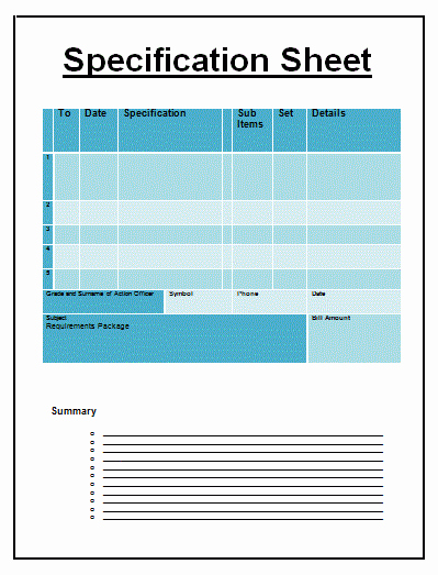 Construction Spec Sheet Template Unique 17 Specification Sheet Templates