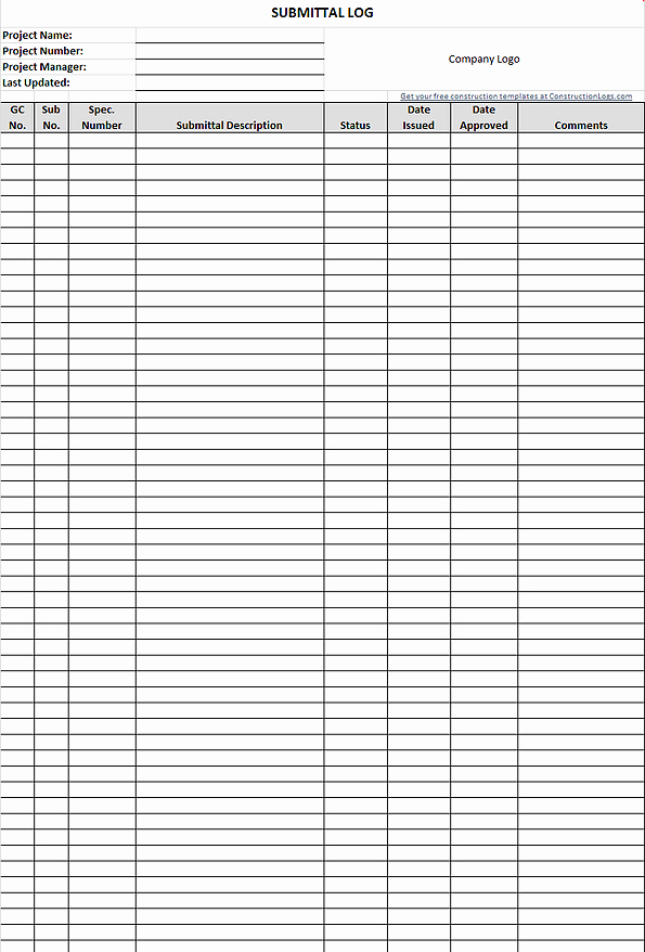 Construction Submittal form Template Elegant Submittal Log Template
