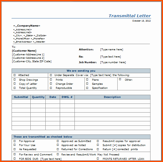 Construction Transmittal form Elegant 5 Letter Of Transmittal Template