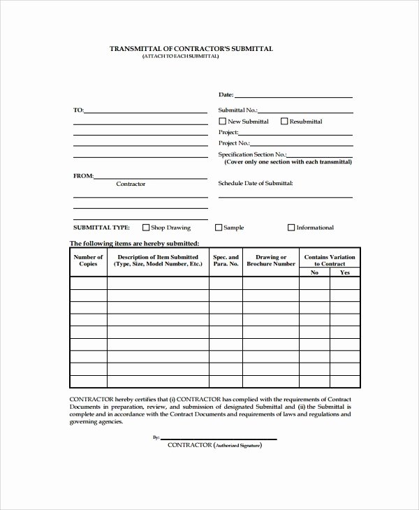 Construction Transmittal form Elegant Construction Submittal Cover Sheet Template