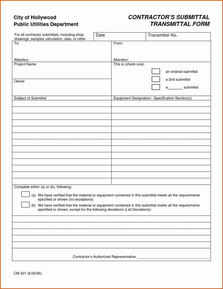 Construction Transmittal form Elegant Submittal Transmittal form