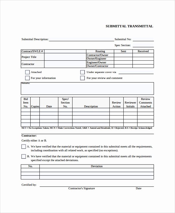Construction Transmittal form Template Fresh 8 Sample Submittal Transmittal forms Pdf Word