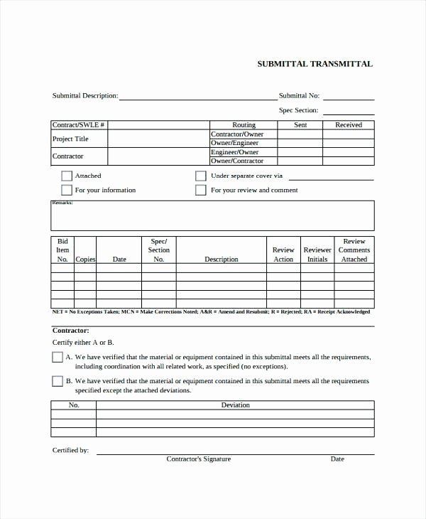 Construction Transmittal form Template Inspirational Transmittal form