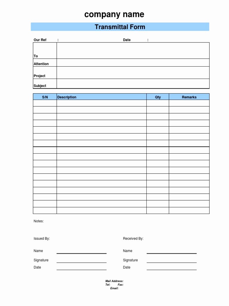 Construction Transmittal form Template New Document Transmittal form