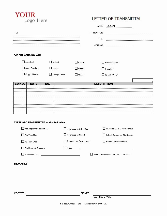 Construction Transmittal form Template New Transmittal form Cms