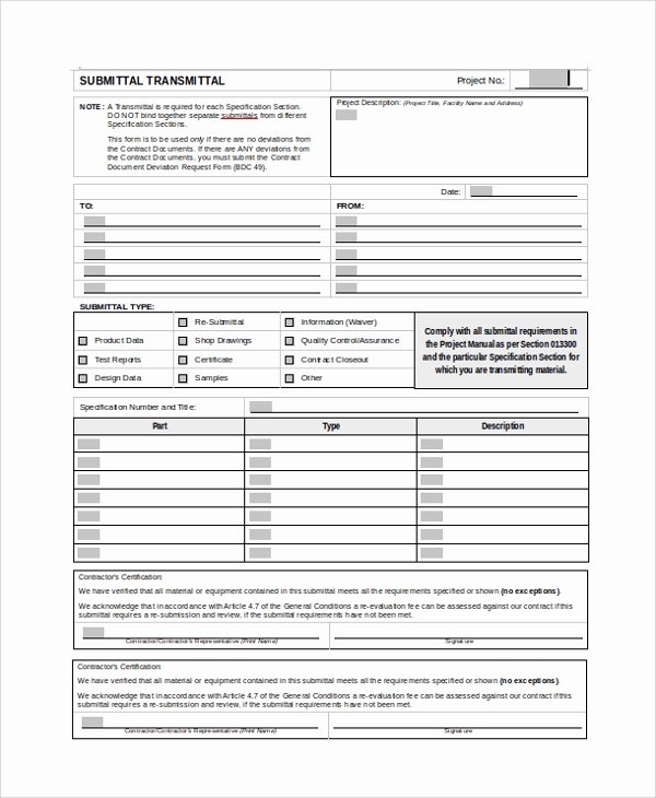 Construction Transmittal form Template Unique 8 Sample Submittal Transmittal forms Pdf Word