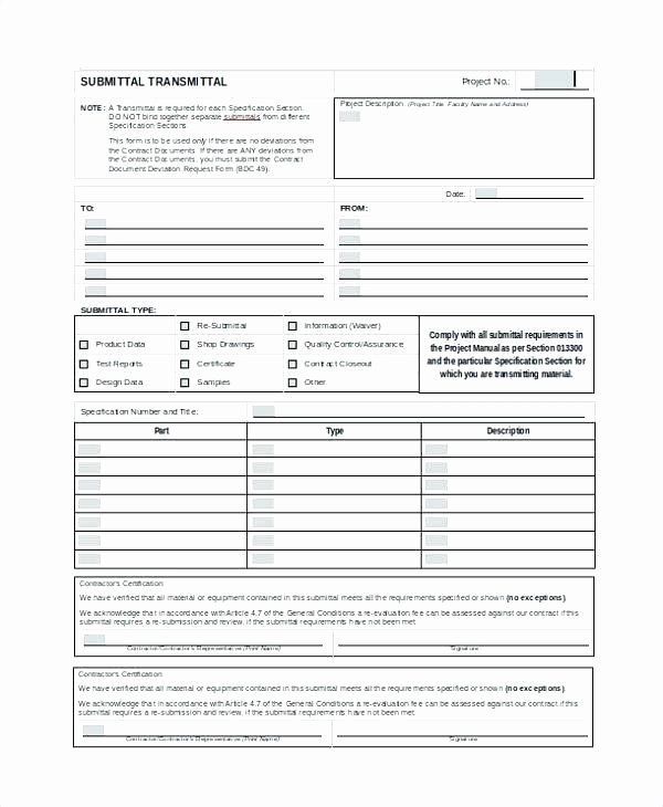 Construction Transmittal Template Elegant Submittal Transmittal form