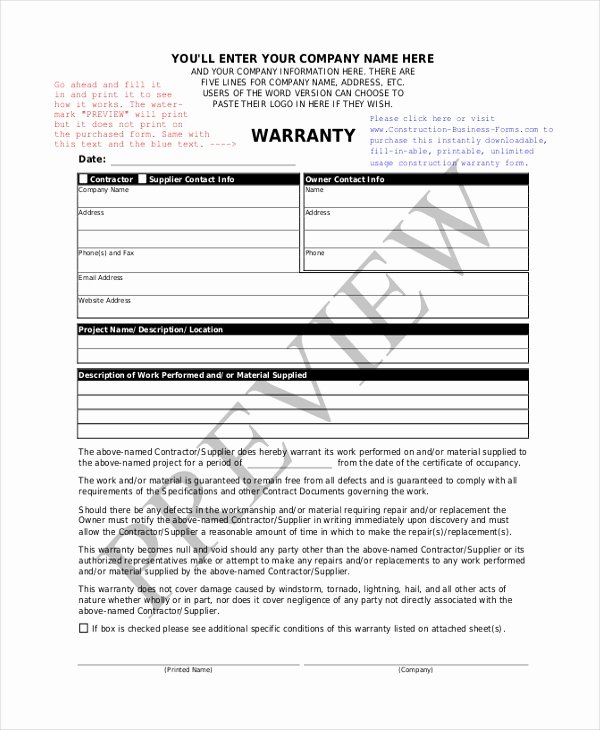 Construction Warranty Template Best Of Sample Construction form 21 Free Documents In Word Pdf