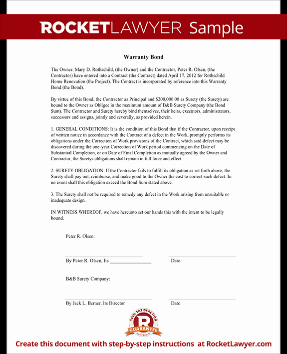 Construction Warranty Template Best Of Warranty Bond form