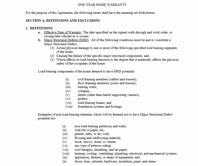 Construction Warranty Template Unique Professional New Construction Home Warranty Template