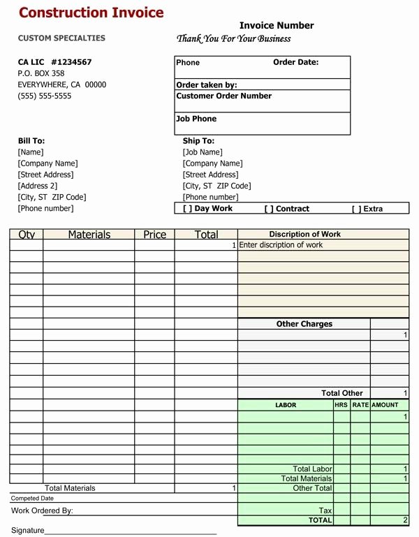 Construction Work order Template Awesome Construction Pany Invoice Examples