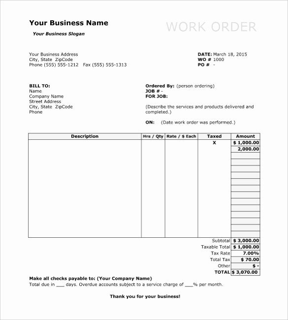 Construction Work order Template Awesome Work order Template 13 Free Word Excel Pdf Document