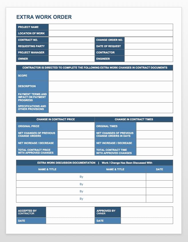 Construction Work order Template Fresh Plete Collection Of Free Change order forms