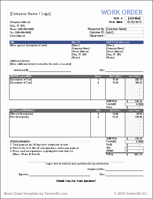 Construction Work order Template Luxury Work orders