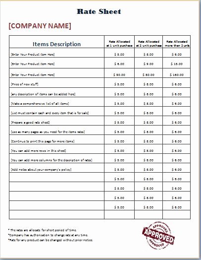 Consultant Fee Schedule Template New Ficial Design Rate Sheet Template