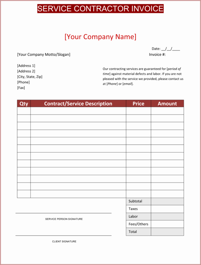 Consulting Invoice Template Word Luxury Contractor Invoice Template 6 Printable Contractor Invoices