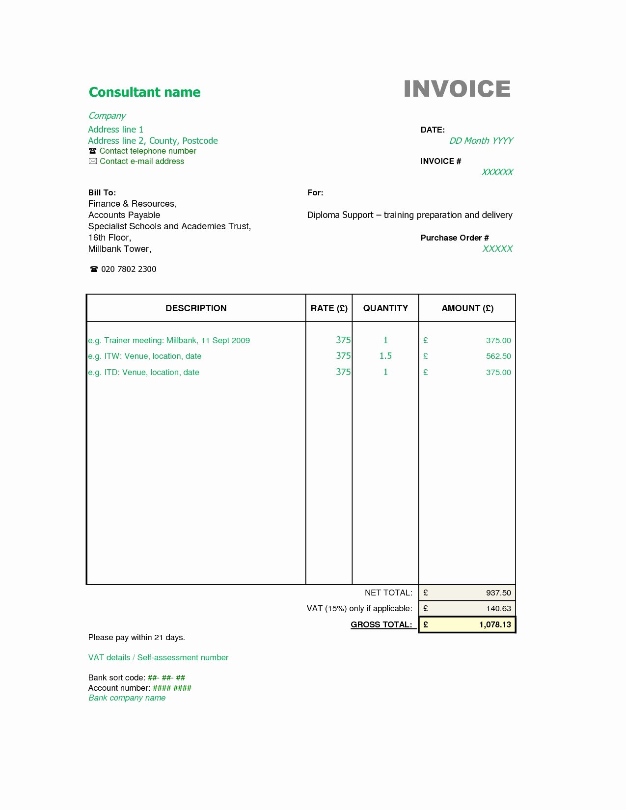 Consulting Invoice Template Word New Consultant Invoice format Invoice Template Ideas