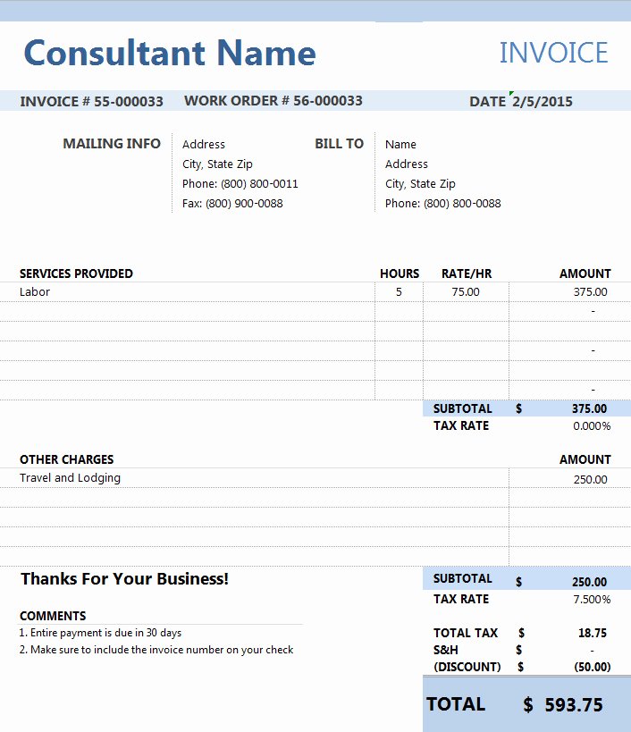 Consulting Invoice Template Word New Consultant Invoice