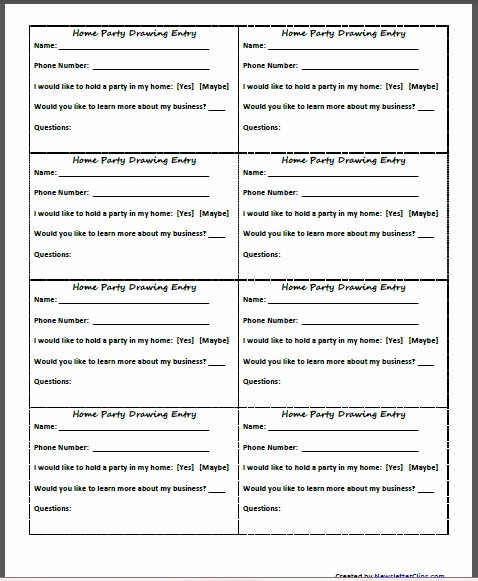 Contest Entry form Template Beautiful Home Party Drawing Entry Free Printable for Home