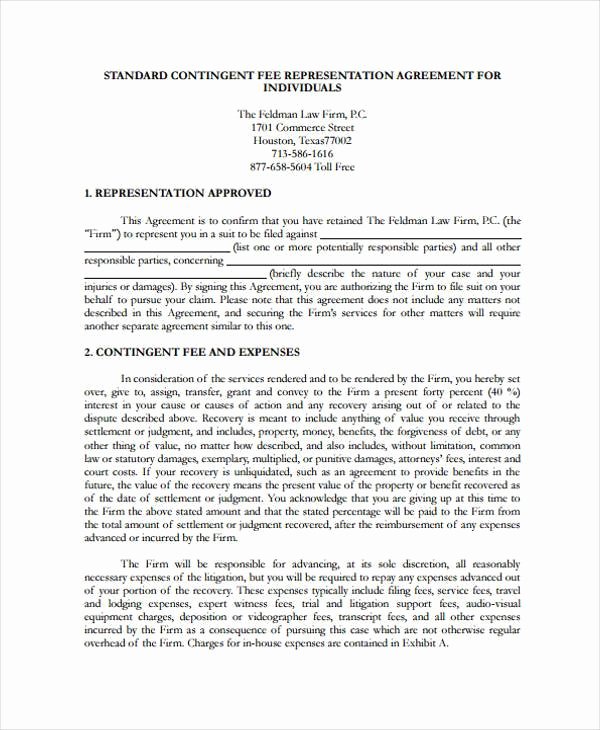 Contingency Contract Example Beautiful Sample Contingency Fee Agreement forms 7 Free Documents