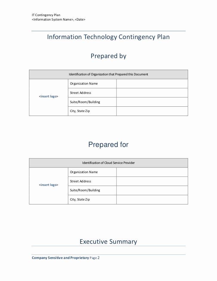 Contingency Contract Example New Information Technology Contingency Plan Template