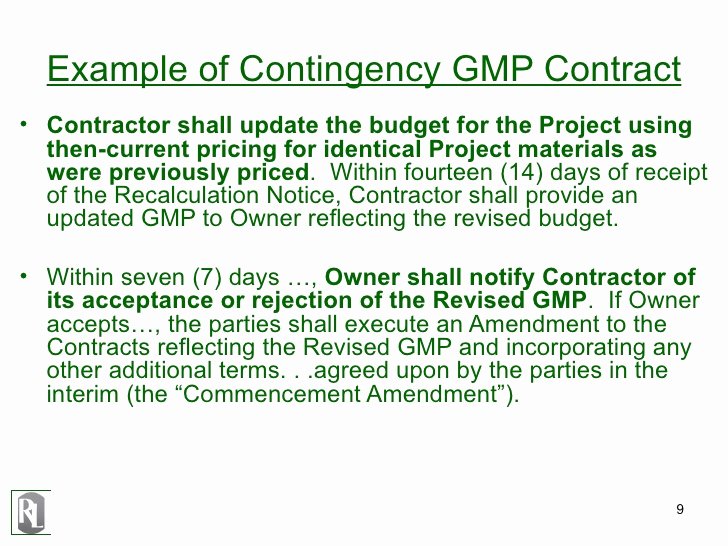 Contingency Contract Example Unique Drafting Construction Contracts