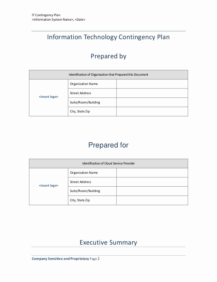 Contingency Contract Examples Awesome Information Technology Contingency Plan Template